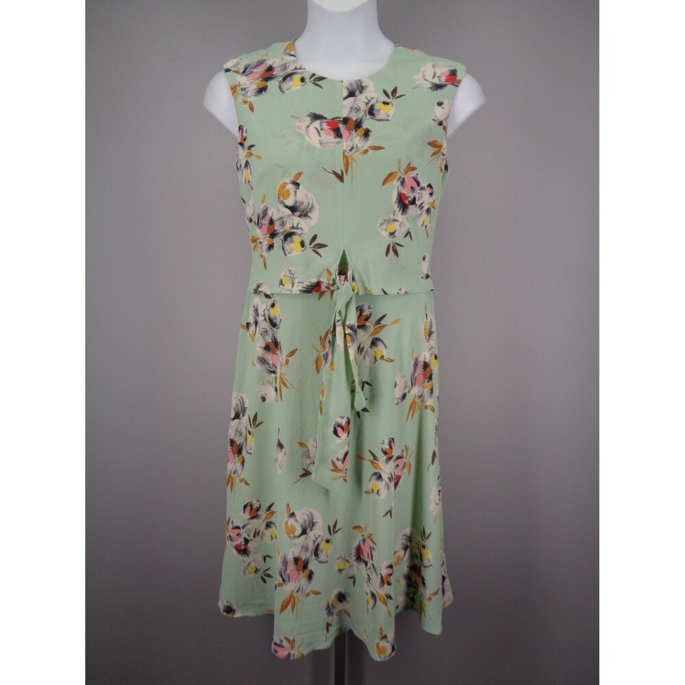 Lauren Ralph Lauren Green Floral Crepe Tie Waist Dress Size 10 New